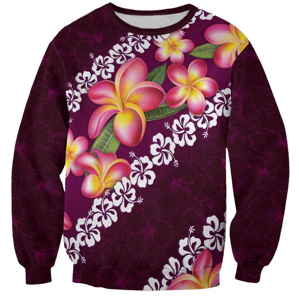 Pink Polynesia Sweatshirt Plumeria With Hibiscus Pattern Tropical Vibes LT14 Unisex Pink - Polynesian Pride
