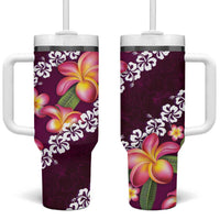 Pink Polynesia Tumbler With Handle Plumeria With Hibiscus Pattern Tropical Vibes LT14 One Size: 40 oz Pink - Polynesian Pride