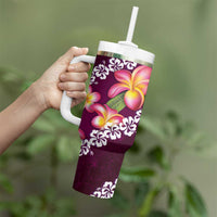 Pink Polynesia Tumbler With Handle Plumeria With Hibiscus Pattern Tropical Vibes LT14 - Polynesian Pride