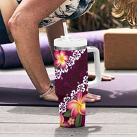 Pink Polynesia Tumbler With Handle Plumeria With Hibiscus Pattern Tropical Vibes LT14 - Polynesian Pride