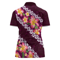 Pink Polynesia Women Polo Shirt Plumeria With Hibiscus Pattern Tropical Vibes LT14 - Polynesian Pride