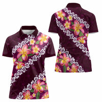 Pink Polynesia Women Polo Shirt Plumeria With Hibiscus Pattern Tropical Vibes LT14 - Polynesian Pride