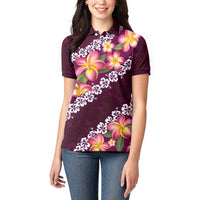 Pink Polynesia Women Polo Shirt Plumeria With Hibiscus Pattern Tropical Vibes LT14 - Polynesian Pride