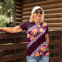 Pink Polynesia Women Polo Shirt Plumeria With Hibiscus Pattern Tropical Vibes LT14 - Polynesian Pride