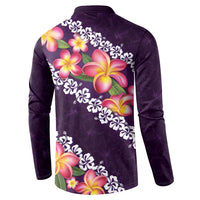 Purple Polynesia Button Sweatshirt Plumeria With Hibiscus Pattern Tropical Vibes LT14 - Polynesian Pride