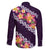 Purple Polynesia Family Matching Long Sleeve Bodycon Dress and Hawaiian Shirt Plumeria With Hibiscus Pattern Tropical Vibes