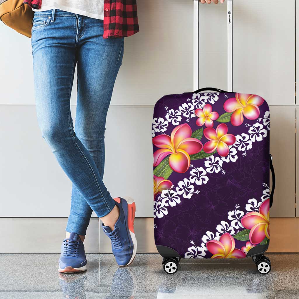 Purple Polynesia Luggage Cover Plumeria With Hibiscus Pattern Tropical Vibes LT14 - Polynesian Pride