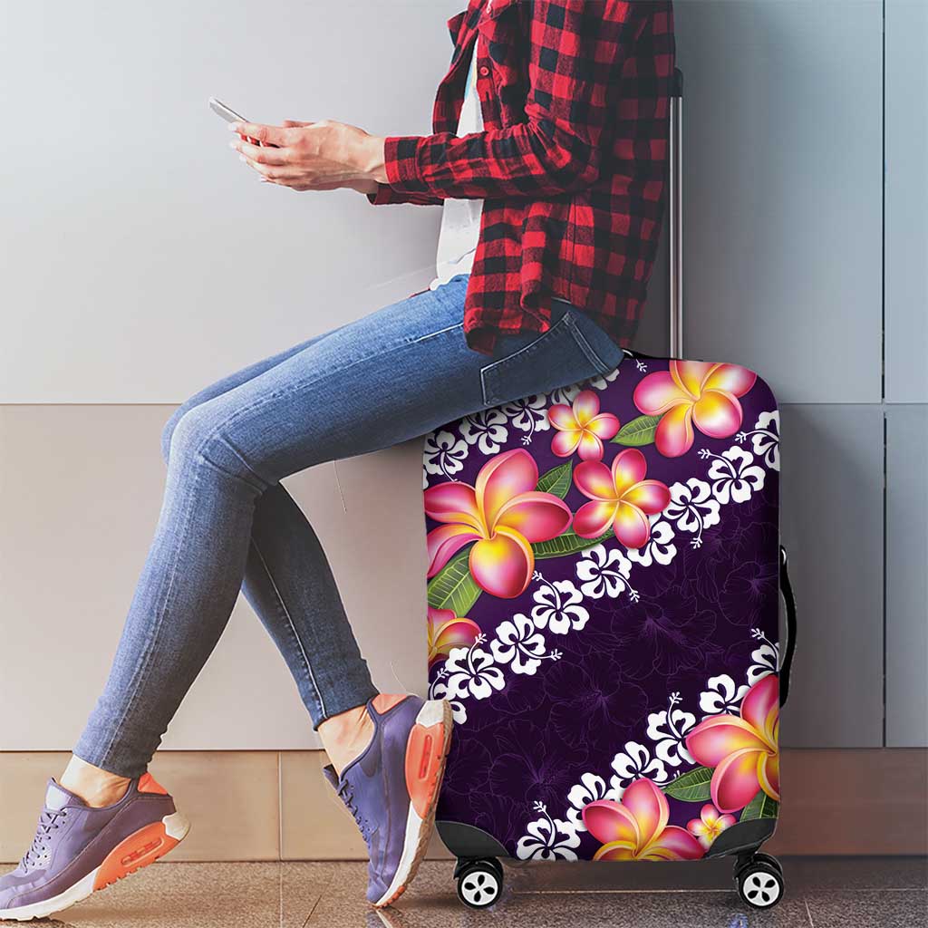Purple Polynesia Luggage Cover Plumeria With Hibiscus Pattern Tropical Vibes LT14 - Polynesian Pride
