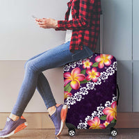 Purple Polynesia Luggage Cover Plumeria With Hibiscus Pattern Tropical Vibes LT14 - Polynesian Pride