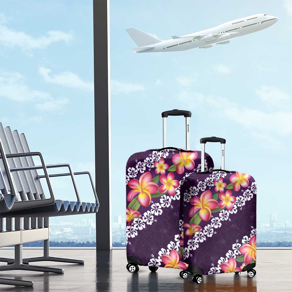 Purple Polynesia Luggage Cover Plumeria With Hibiscus Pattern Tropical Vibes LT14 - Polynesian Pride