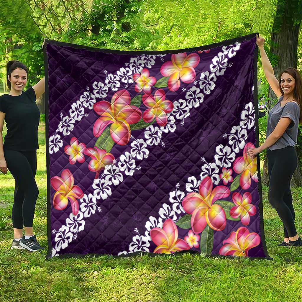 Purple Polynesia Quilt Plumeria With Hibiscus Pattern Tropical Vibes LT14 - Polynesian Pride