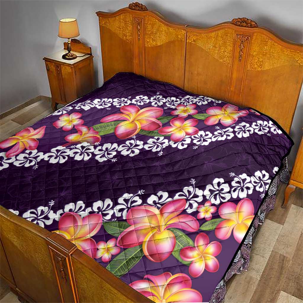 Purple Polynesia Quilt Plumeria With Hibiscus Pattern Tropical Vibes LT14 - Polynesian Pride