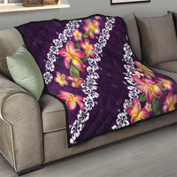 Purple Polynesia Quilt Plumeria With Hibiscus Pattern Tropical Vibes LT14 - Polynesian Pride