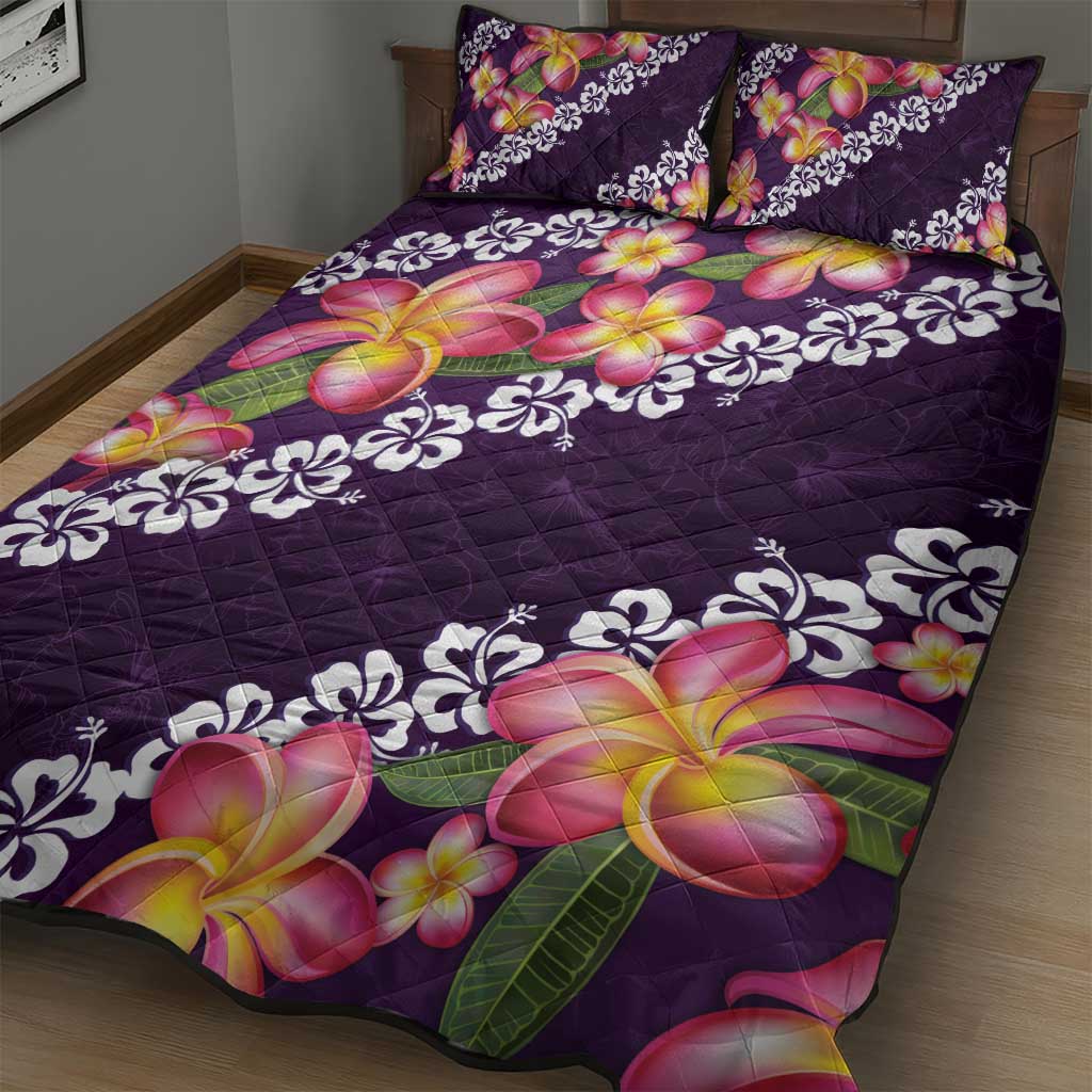 Purple Polynesia Quilt Bed Set Plumeria With Hibiscus Pattern Tropical Vibes LT14 - Polynesian Pride