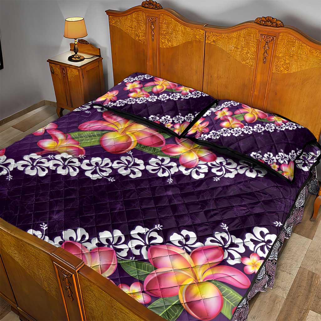 Purple Polynesia Quilt Bed Set Plumeria With Hibiscus Pattern Tropical Vibes LT14 - Polynesian Pride