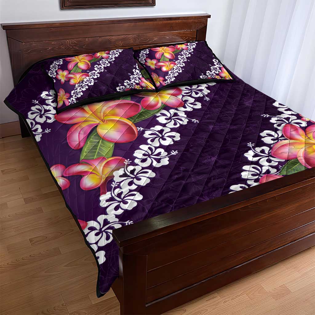 Purple Polynesia Quilt Bed Set Plumeria With Hibiscus Pattern Tropical Vibes LT14 - Polynesian Pride