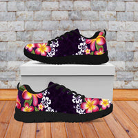 Purple Polynesia Sneakers Plumeria With Hibiscus Pattern Tropical Vibes LT14 - Polynesian Pride