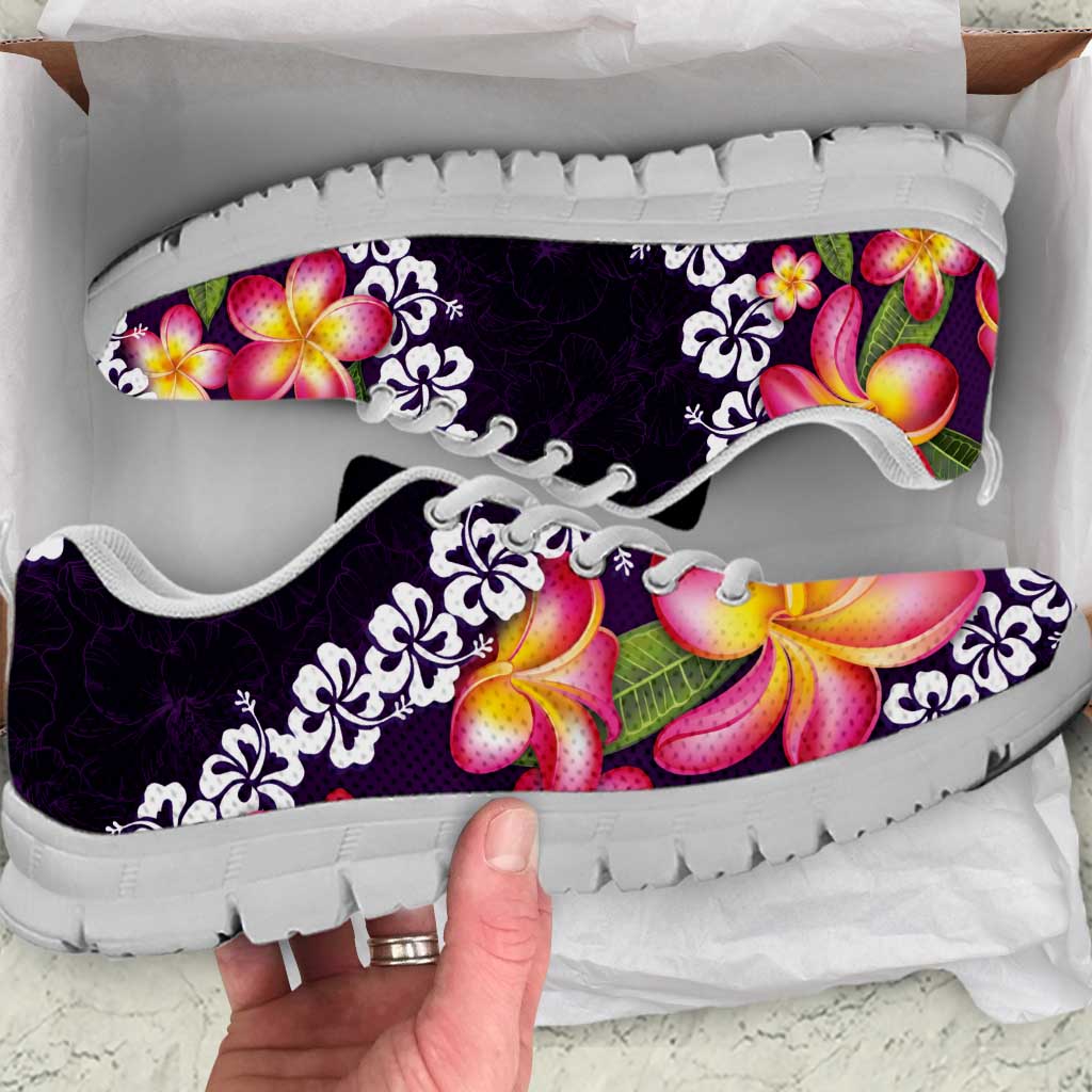 Purple Polynesia Sneakers Plumeria With Hibiscus Pattern Tropical Vibes LT14 Purple - Polynesian Pride