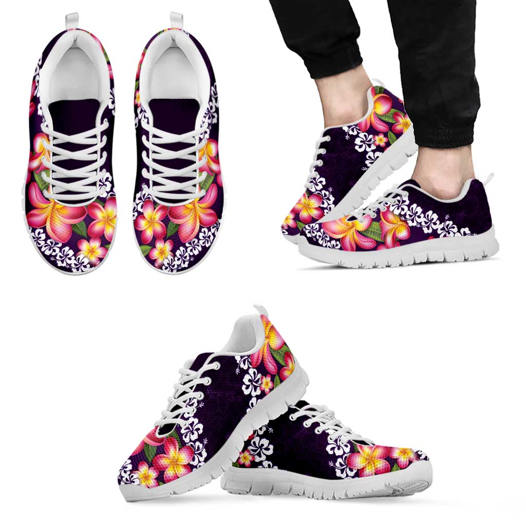 Purple Polynesia Sneakers Plumeria With Hibiscus Pattern Tropical Vibes LT14 - Polynesian Pride