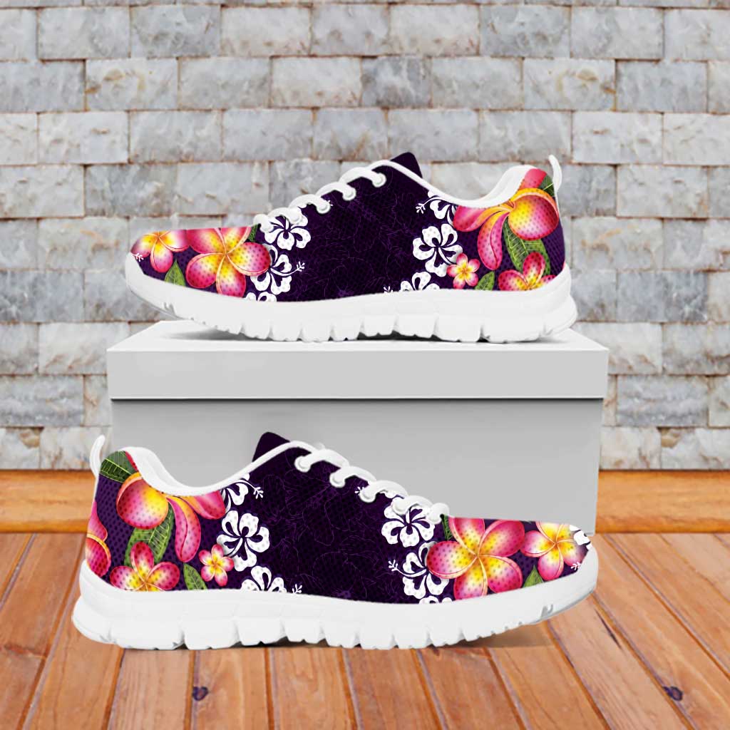 Purple Polynesia Sneakers Plumeria With Hibiscus Pattern Tropical Vibes LT14 - Polynesian Pride