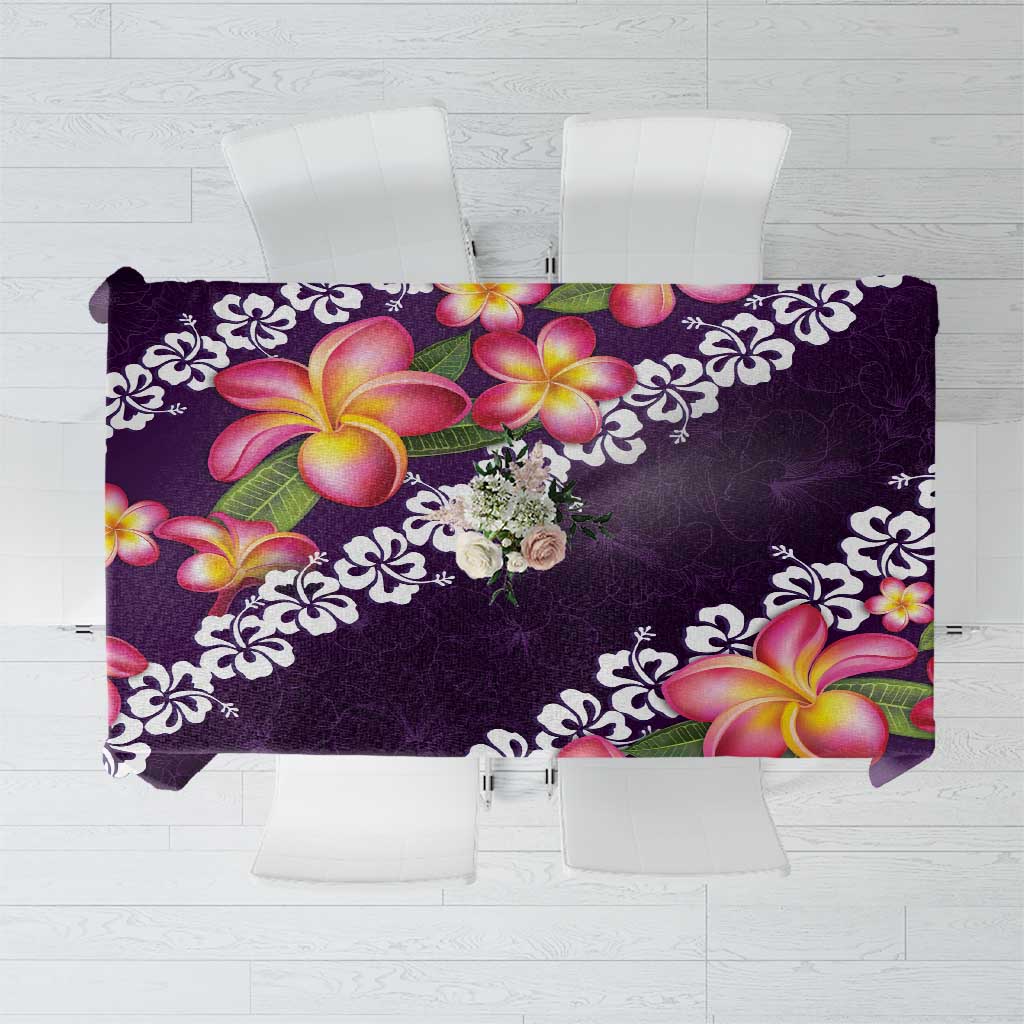 Purple Polynesia Tablecloth Plumeria With Hibiscus Pattern Tropical Vibes