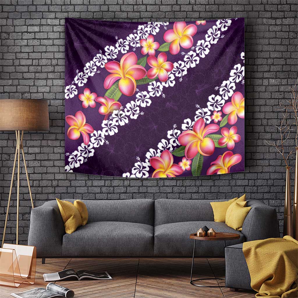 Purple Polynesia Tapestry Plumeria With Hibiscus Pattern Tropical Vibes LT14 - Polynesian Pride