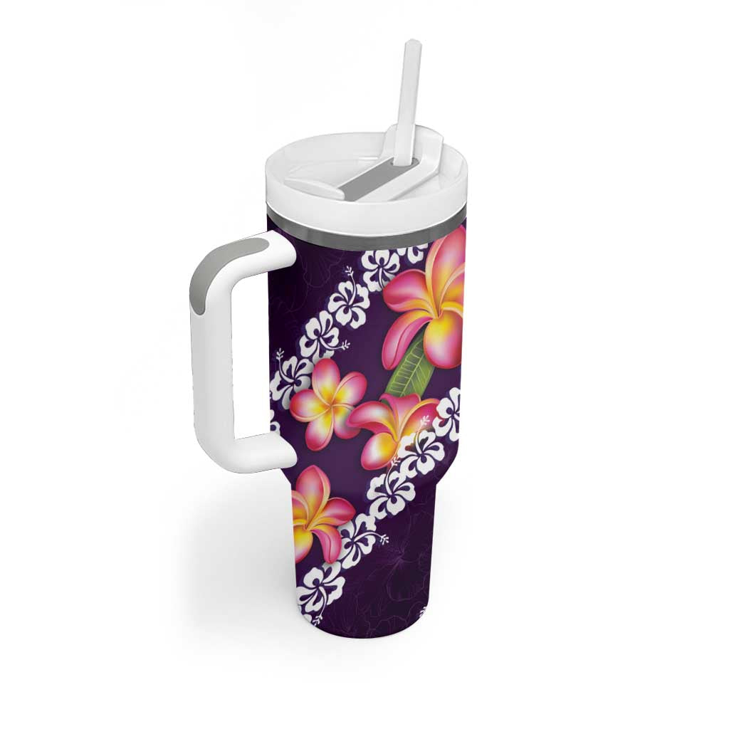 Purple Polynesia Tumbler With Handle Plumeria With Hibiscus Pattern Tropical Vibes LT14 - Polynesian Pride