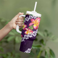 Purple Polynesia Tumbler With Handle Plumeria With Hibiscus Pattern Tropical Vibes LT14 - Polynesian Pride