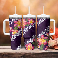 Purple Polynesia Tumbler With Handle Plumeria With Hibiscus Pattern Tropical Vibes LT14 - Polynesian Pride