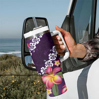 Purple Polynesia Tumbler With Handle Plumeria With Hibiscus Pattern Tropical Vibes LT14 - Polynesian Pride