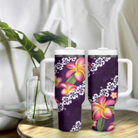 Purple Polynesia Tumbler With Handle Plumeria With Hibiscus Pattern Tropical Vibes LT14 - Polynesian Pride