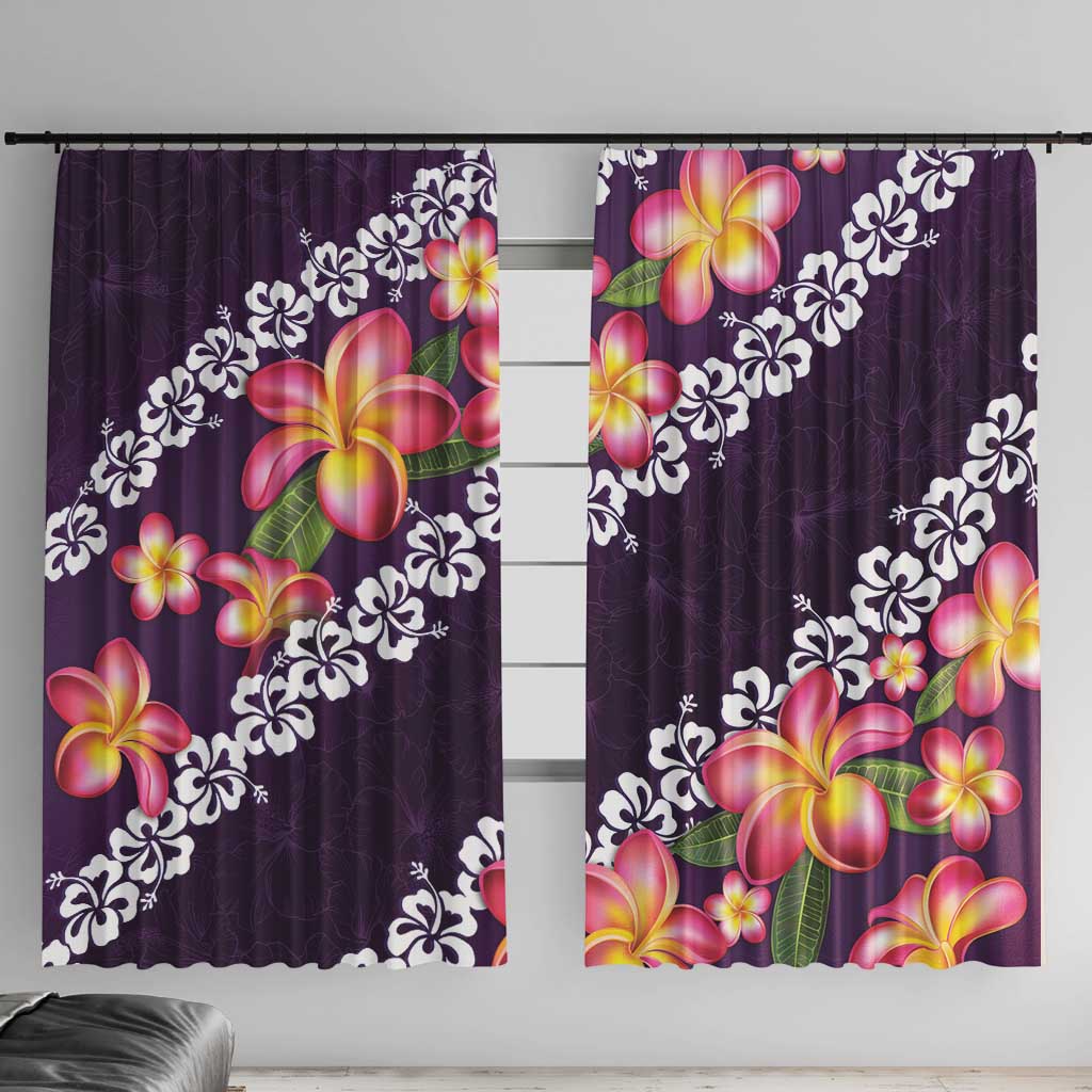 Purple Polynesia Window Curtain Plumeria With Hibiscus Pattern Tropical Vibes LT14 With Hooks Purple - Polynesian Pride