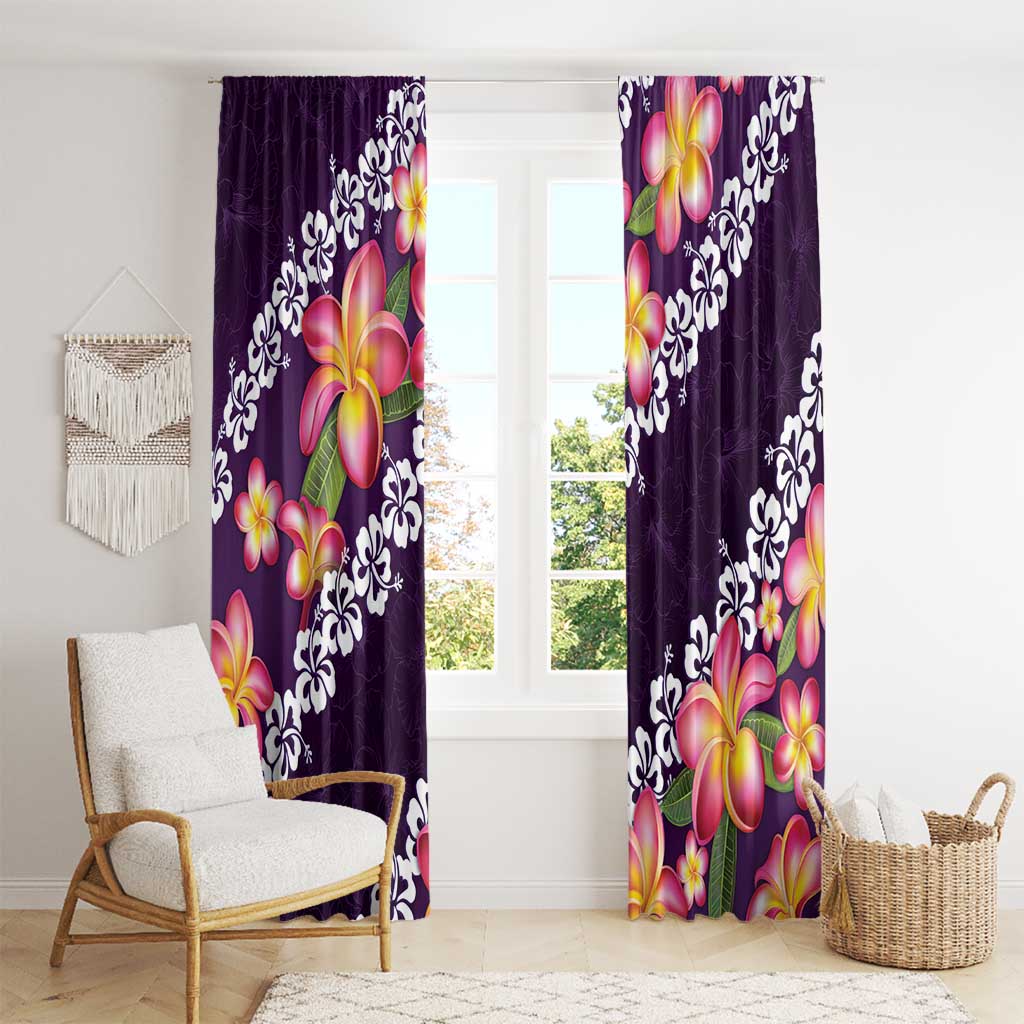 Purple Polynesia Window Curtain Plumeria With Hibiscus Pattern Tropical Vibes LT14 - Polynesian Pride