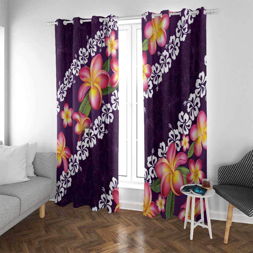 Purple Polynesia Window Curtain Plumeria With Hibiscus Pattern Tropical Vibes LT14 With Grommets Purple - Polynesian Pride