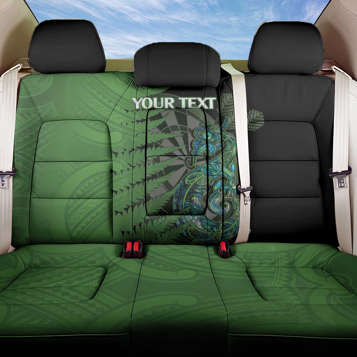 Personalised New Zealand Darts Back Car Seat Cover Aotearoa Maori Fern Mix Manaia Tattoo