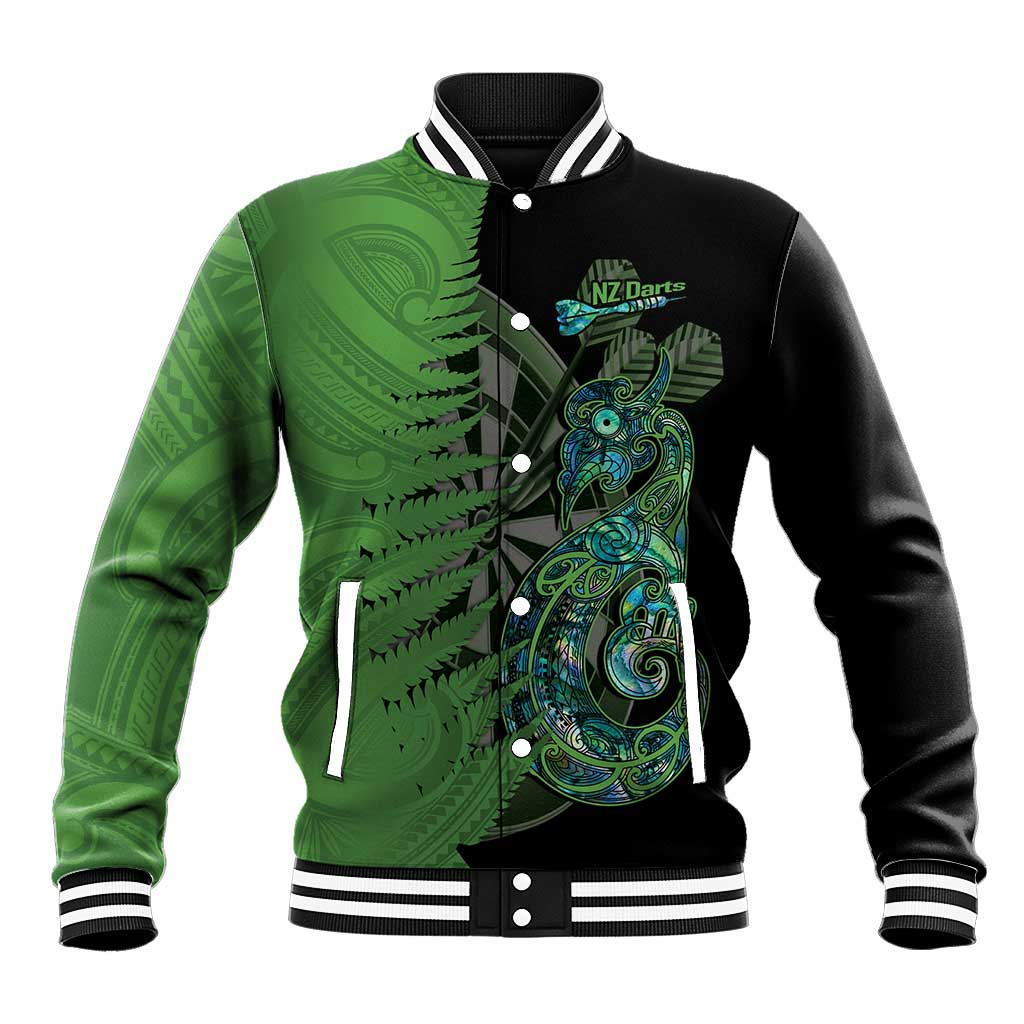 Personalised New Zealand Darts Baseball Jacket Aotearoa Maori Fern Mix Manaia Tattoo LT14 Unisex Green - Polynesian Pride
