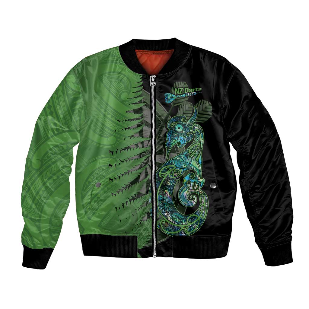 Personalised New Zealand Darts Bomber Jacket Aotearoa Maori Fern Mix Manaia Tattoo LT14 Unisex Green - Polynesian Pride