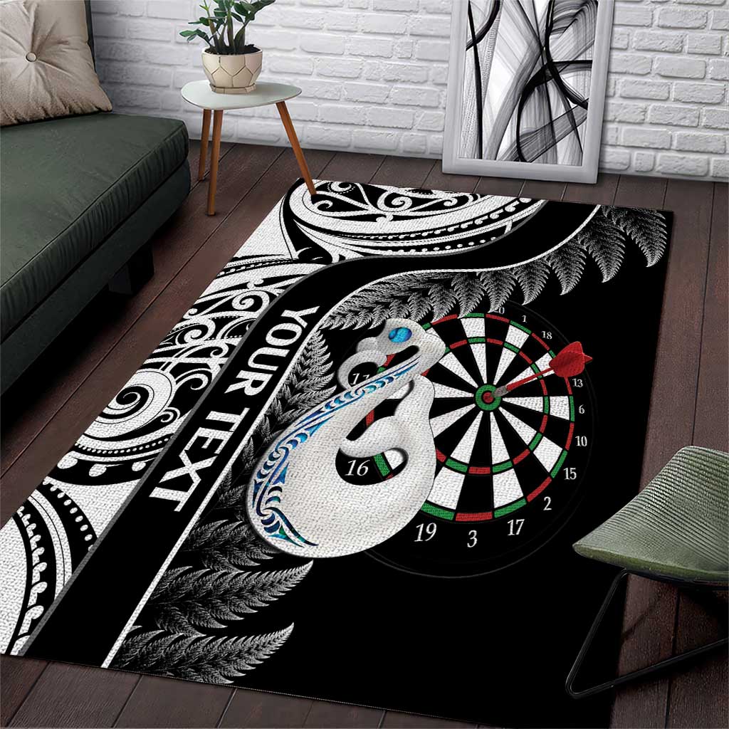 Personalised New Zealand Darts Area Rug Aotearoa Fern Mix Paua Shell Manaia - Black LT14 Black - Polynesian Pride