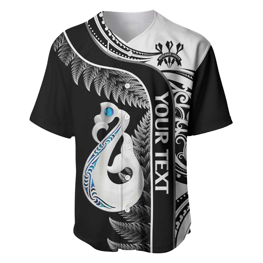 Personalised New Zealand Darts Baseball Jersey Aotearoa Fern Mix Paua Shell Manaia - Black LT14 Black - Polynesian Pride