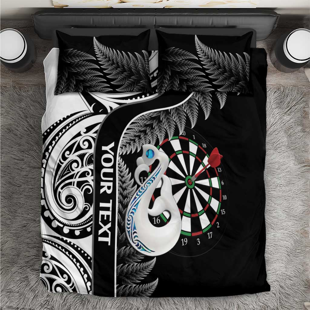 Personalised New Zealand Darts Bedding Set Aotearoa Fern Mix Paua Shell Manaia - Black LT14 Black - Polynesian Pride