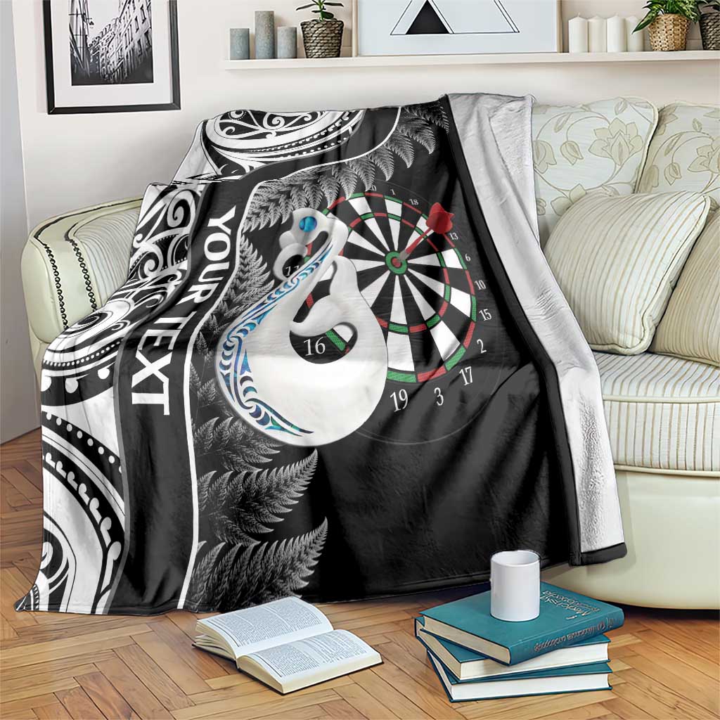 Personalised New Zealand Darts Blanket Aotearoa Fern Mix Paua Shell Manaia - Black