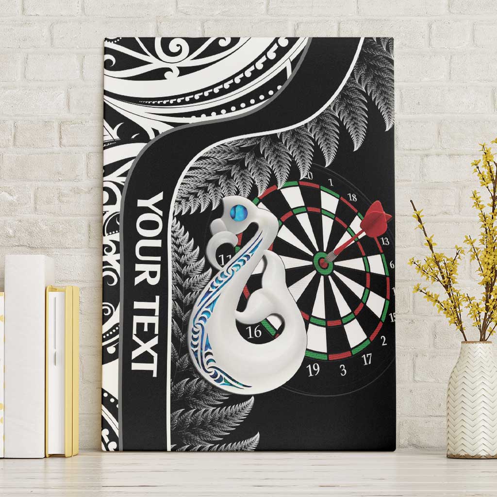 Personalised New Zealand Darts Canvas Wall Art Aotearoa Fern Mix Paua Shell Manaia - Black