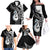 Personalised New Zealand Darts Family Matching Off The Shoulder Long Sleeve Dress and Hawaiian Shirt Aotearoa Fern Mix Paua Shell Manaia - Black