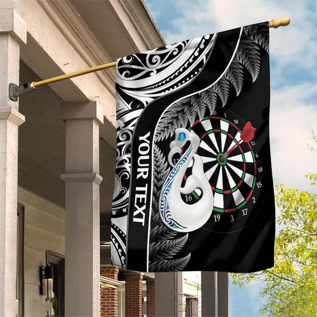 Personalised New Zealand Darts Garden Flag Aotearoa Fern Mix Paua Shell Manaia - Black