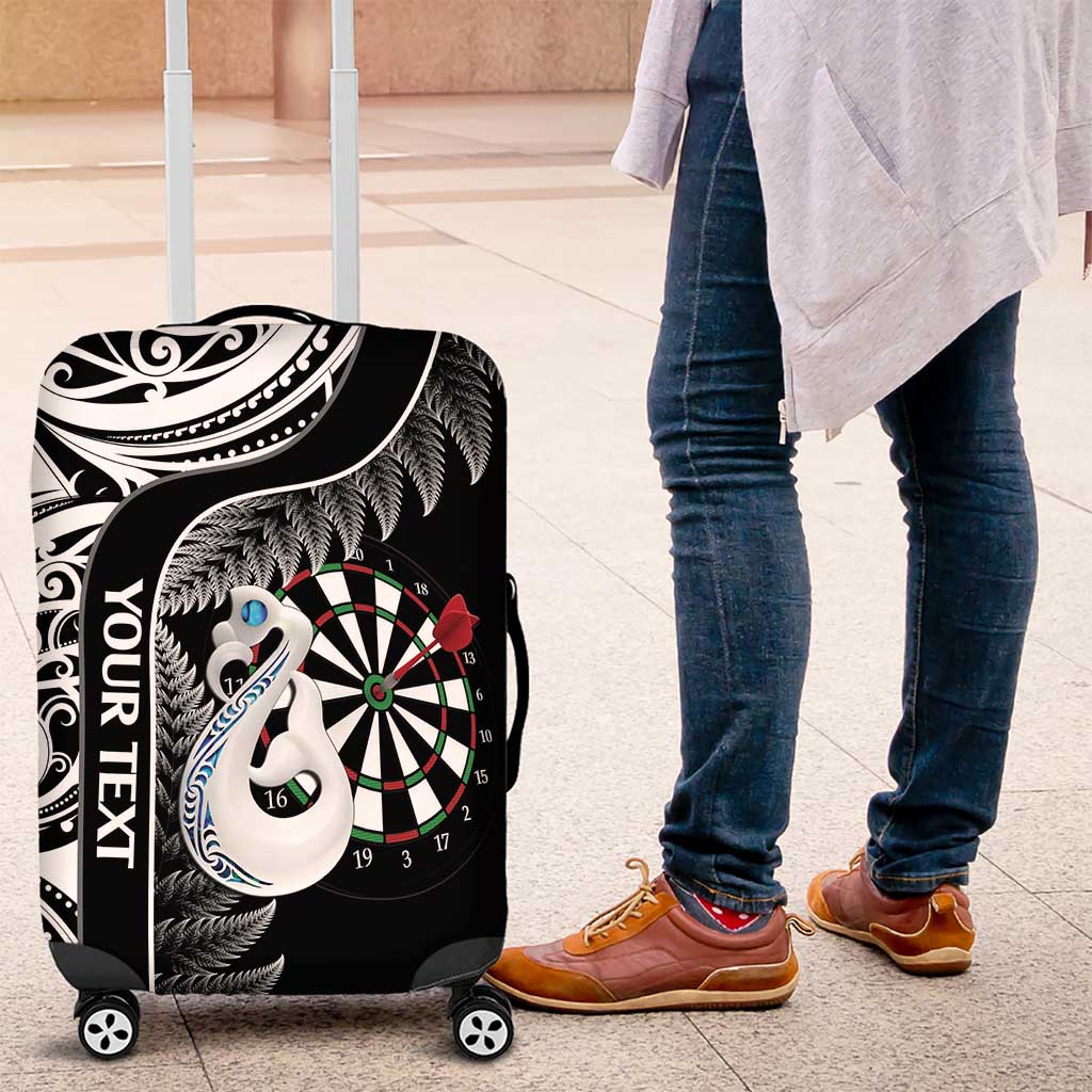 Personalised New Zealand Darts Luggage Cover Aotearoa Fern Mix Paua Shell Manaia - Black LT14 Black - Polynesian Pride