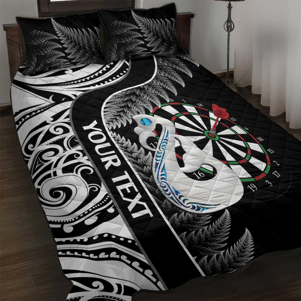 Personalised New Zealand Darts Quilt Bed Set Aotearoa Fern Mix Paua Shell Manaia - Black LT14 Black - Polynesian Pride