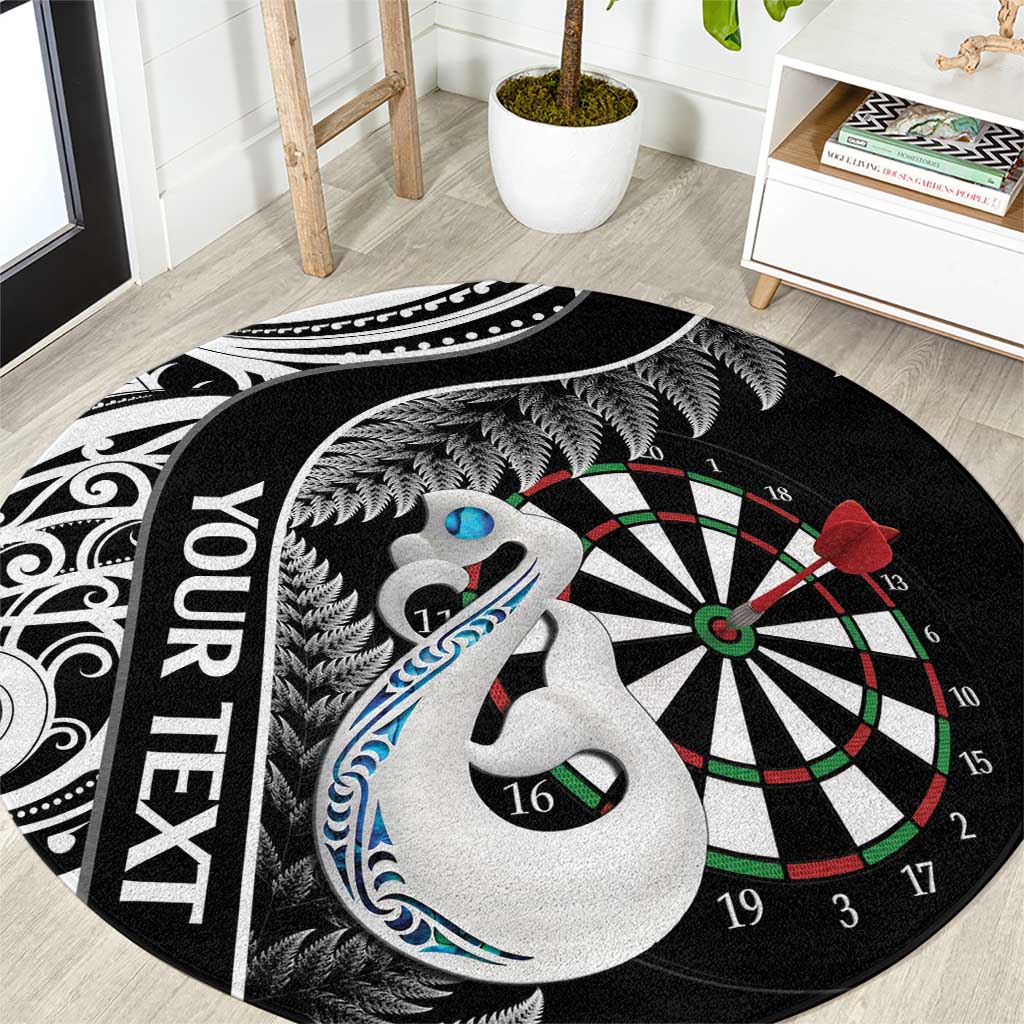 Personalised New Zealand Darts Round Carpet Aotearoa Fern Mix Paua Shell Manaia - Black LT14 Black - Polynesian Pride