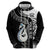 Personalised New Zealand Darts Zip Hoodie Aotearoa Fern Mix Paua Shell Manaia - Black