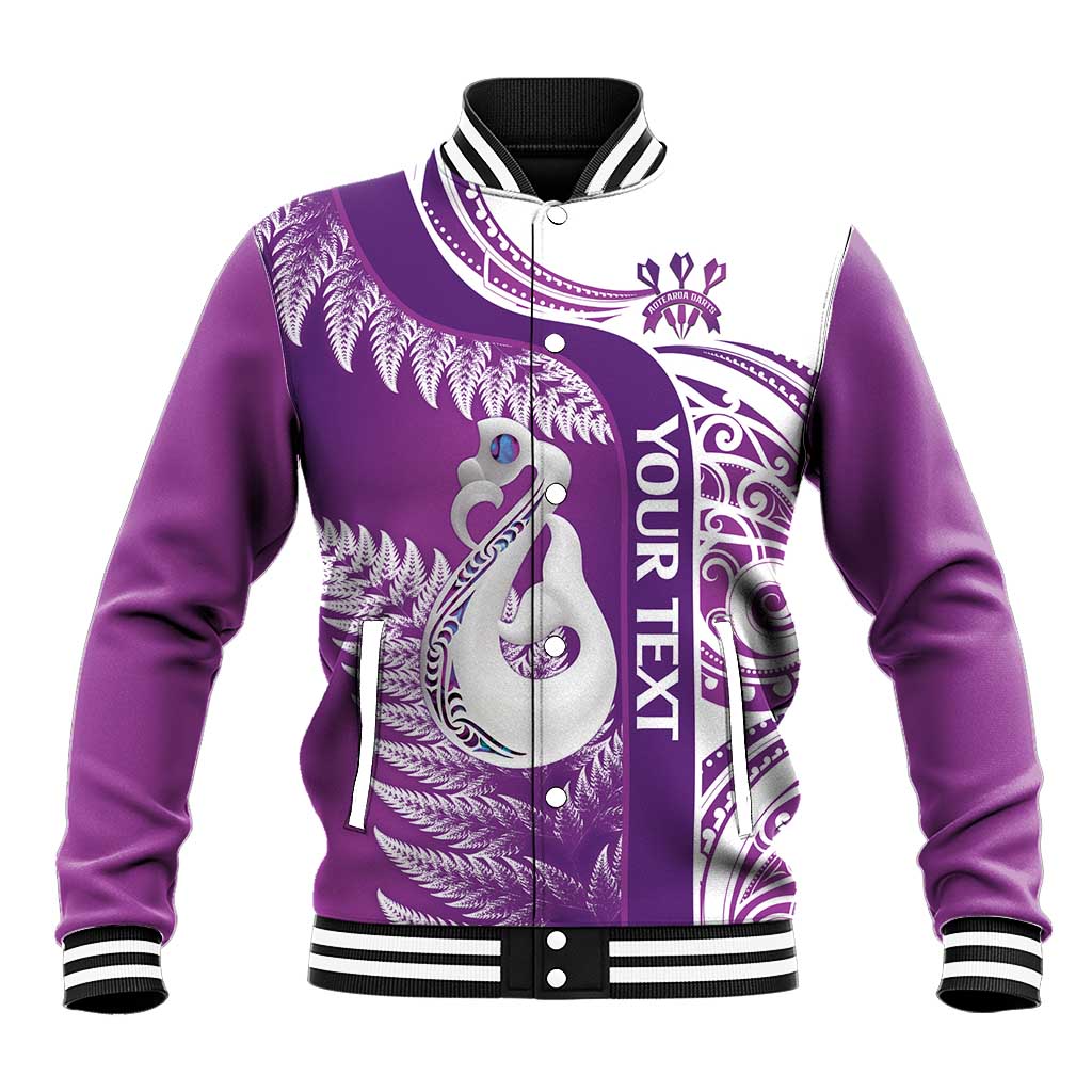 Personalised New Zealand Darts Baseball Jacket Aotearoa Fern Mix Paua Shell Manaia - Purple LT14 Unisex Purple - Polynesian Pride