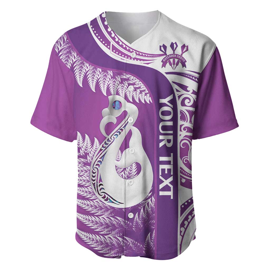 Personalised New Zealand Darts Baseball Jersey Aotearoa Fern Mix Paua Shell Manaia - Purple LT14 Purple - Polynesian Pride